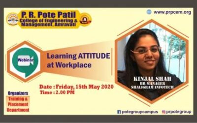 Webinar on “Learning ATTITIDE at workplace” by Ms. Kinjal Shah, HR Manager, Shaligram Infotech was organized for all students of Engineering, MCA, MBA.