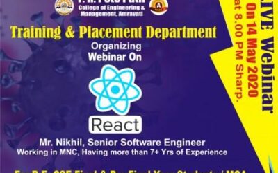 One day Webinar Workshop : By Mr. Nikhil on React JS was organized for all B.E. Computer Science pre-final and MCA students.