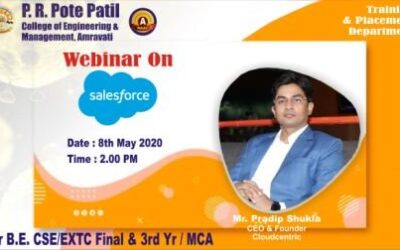Webinar on “Journey to Salesforce” was organised for all pre-final year students. Eminent Speaker : Mr. Pradip Shukla, CEO and Founder, Cloudcentric